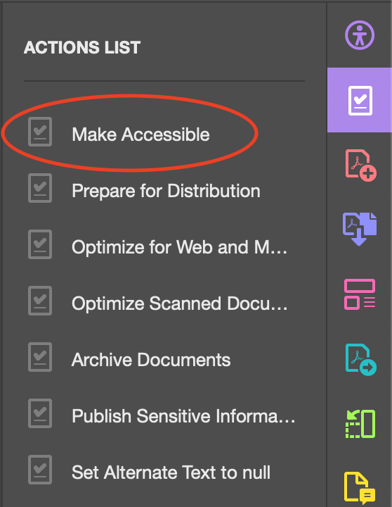 Screenshot of the Make Accessible button located in the Action Wizard sidebar