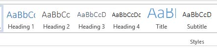 Heading level options located in the top toolbar in Microsoft Word 2013